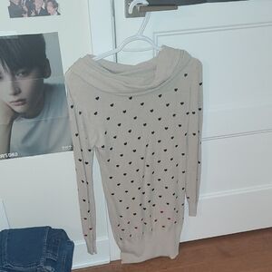 Beige Sweater Dress with Heart Pattern